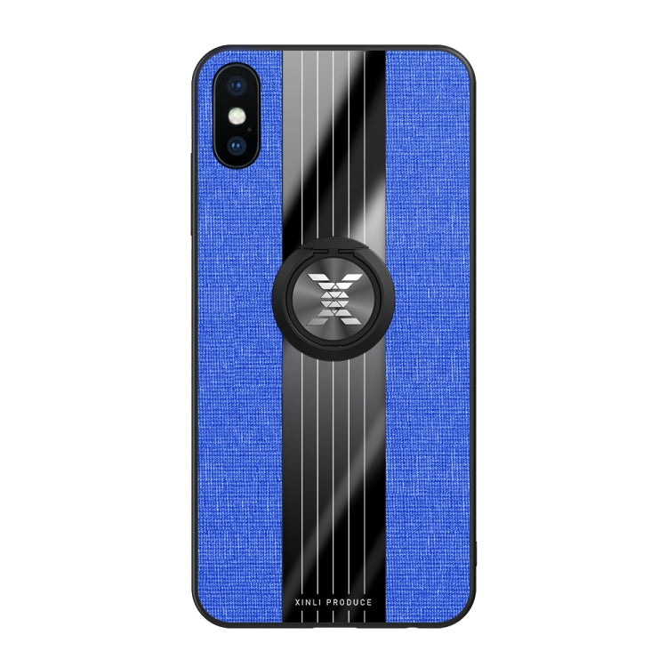 For iPhone XS Max XINLI Stitching Cloth Texture Shockproof TPU Protective Case with Ring Holder(Blue) - More iPhone Cases by XINLI | Online Shopping UK | buy2fix