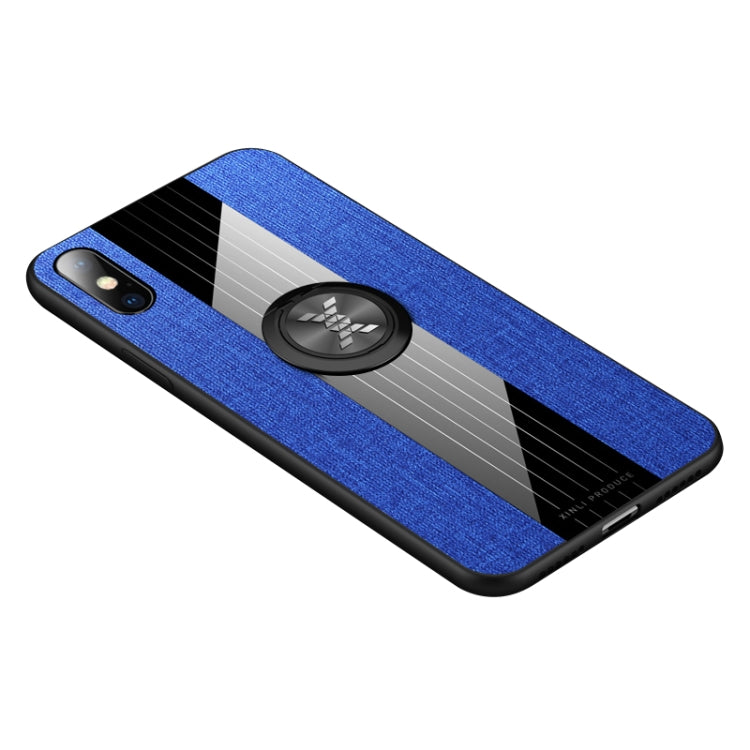 For iPhone XS Max XINLI Stitching Cloth Texture Shockproof TPU Protective Case with Ring Holder(Blue) - More iPhone Cases by XINLI | Online Shopping UK | buy2fix