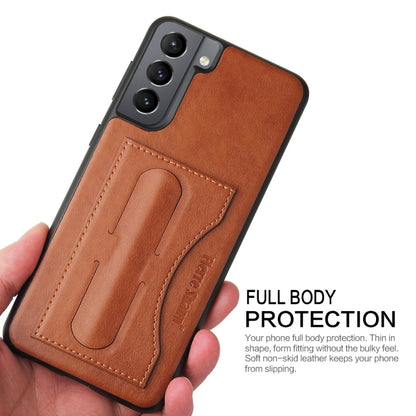 For Samsung Galaxy S21+ 5G Fierre Shann Full Coverage Protective Leather Case with Holder & Card Slot(Brown) - Galaxy S21+ 5G Cases by FIERRE SHANN | Online Shopping UK | buy2fix