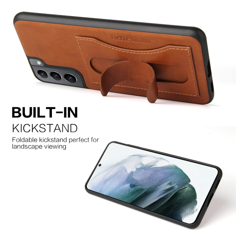 For Samsung Galaxy S21+ 5G Fierre Shann Full Coverage Protective Leather Case with Holder & Card Slot(Brown) - Galaxy S21+ 5G Cases by FIERRE SHANN | Online Shopping UK | buy2fix