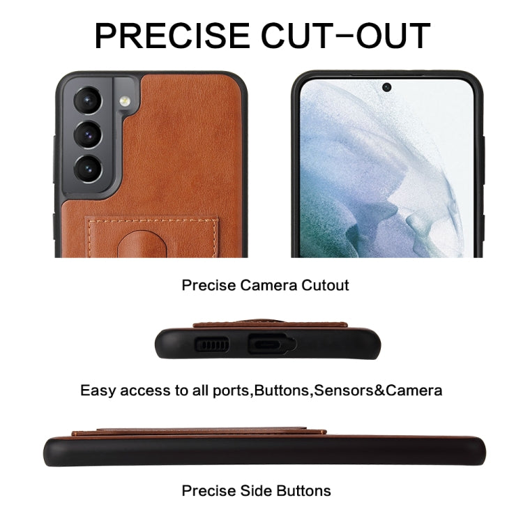 For Samsung Galaxy S21+ 5G Fierre Shann Full Coverage Protective Leather Case with Holder & Card Slot(Brown) - Galaxy S21+ 5G Cases by FIERRE SHANN | Online Shopping UK | buy2fix