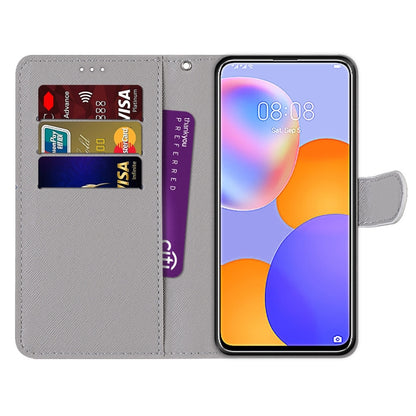 For Huawei Y9a Coloured Drawing Cross Texture Horizontal Flip PU Leather Case with Holder & Card Slots & Wallet & Lanyard(Middle Finger White Cat) - Huawei Cases by buy2fix | Online Shopping UK | buy2fix