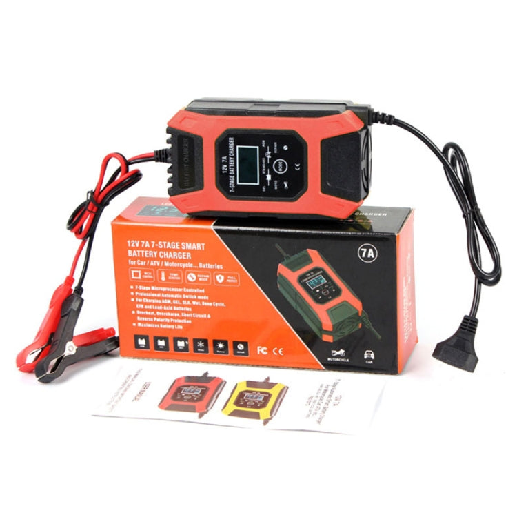 FOXSUR Car / Motorcycle Repair Charger 12V 7A 7-stage + Multi-battery Mode Lead-acid Battery Charger, Plug Type:JP Plug(Red) - In Car by FOXSUR | Online Shopping UK | buy2fix