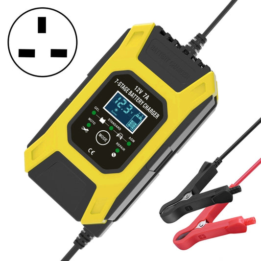 FOXSUR Car / Motorcycle Repair Charger 12V 7A 7-stage + Multi-battery Mode Lead-acid Battery Charger, Plug Type:UK Plug(Yellow) - In Car by FOXSUR | Online Shopping UK | buy2fix