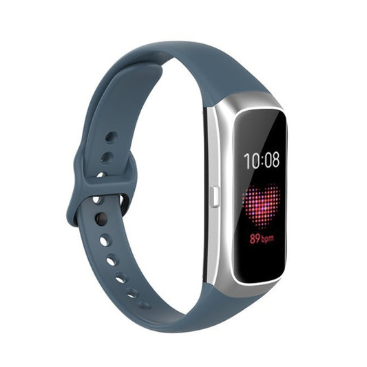 For Samsung Galaxy Fit SM-R370 Silicone Steel Shrapnel Black Buckle Watch Band(Smoke Cyan) - Smart Wear by buy2fix | Online Shopping UK | buy2fix