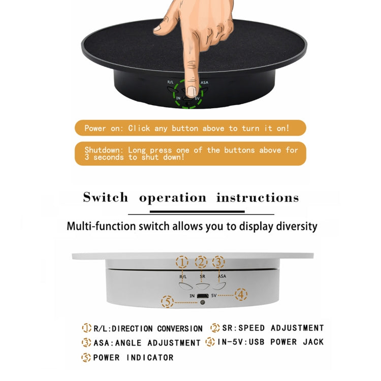 20cm USB Electric Rotating Turntable Display Stand Video Shooting Props Turntable for Photography, Load: 8kg(Black Mirror) - Camera Accessories by buy2fix | Online Shopping UK | buy2fix