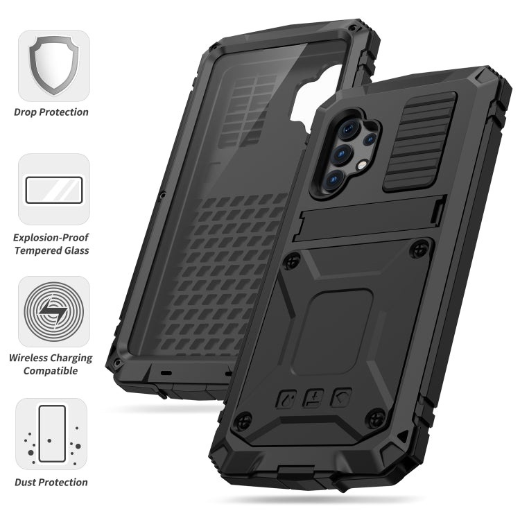 For Samsung Galaxy A32 4G R-JUST Waterproof Shockproof Dustproof Metal + Silicone Protective Case with Holder(Black) - Galaxy Phone Cases by R-JUST | Online Shopping UK | buy2fix