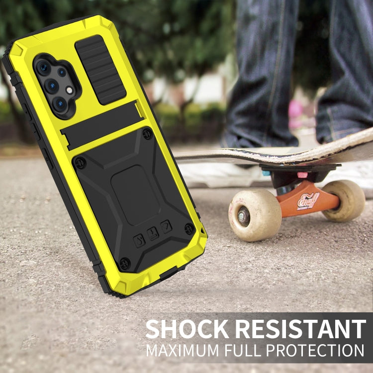 For Samsung Galaxy A32 4G R-JUST Waterproof Shockproof Dustproof Metal + Silicone Protective Case with Holder(Yellow) - Galaxy Phone Cases by R-JUST | Online Shopping UK | buy2fix