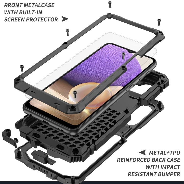 For Samsung Galaxy A32 5G / M32 5G R-JUST Waterproof Shockproof Dustproof Metal + Silicone Protective Case with Holder(Black) - Galaxy Phone Cases by R-JUST | Online Shopping UK | buy2fix