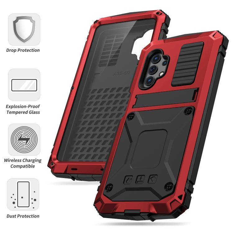 For Samsung Galaxy A32 5G / M32 5G R-JUST Waterproof Shockproof Dustproof Metal + Silicone Protective Case with Holder(Red) - Galaxy Phone Cases by R-JUST | Online Shopping UK | buy2fix