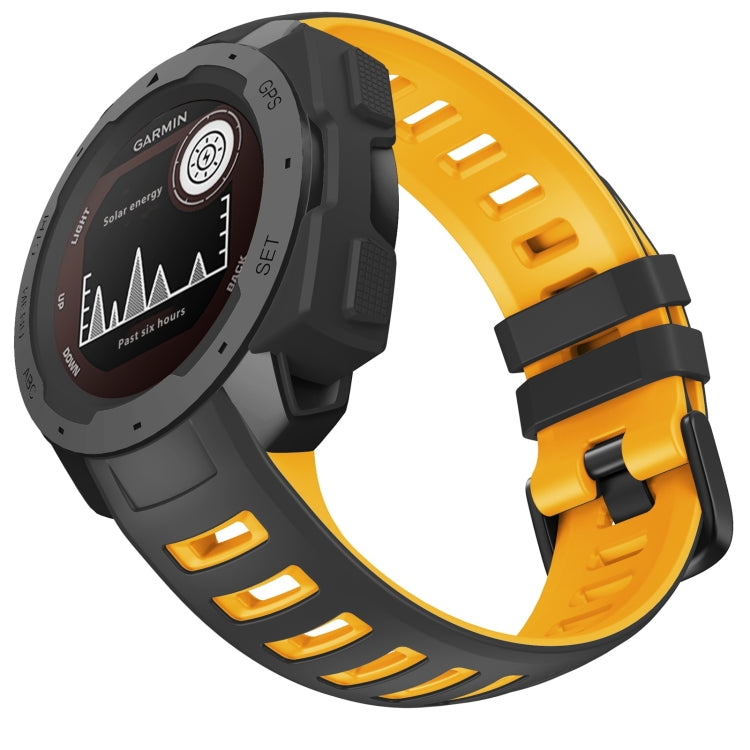 For Garmin Instinct / Instinct Esports Two-color Silicone Watch Band(Black+Yellow) - Smart Wear by buy2fix | Online Shopping UK | buy2fix