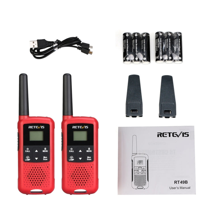 1 Pair RETEVIS RT49B 0.5W US Frequency 462.5500-467.7125MHz 22CHS FRS Two Way Radio Handheld Walkie Talkie, US Plug(Red) - Handheld Walkie Talkie by RETEVIS | Online Shopping UK | buy2fix