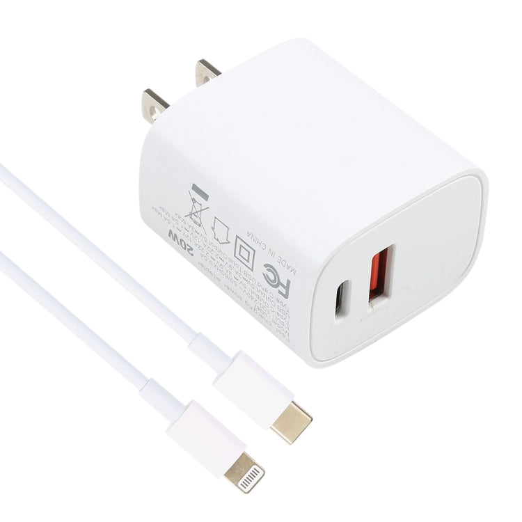 U087 20W USB-C / Type-C + USB Ports Charger with 100W Type-C to 8 Pin Fast Charging Cable 1m, US Plug - Apple Accessories by buy2fix | Online Shopping UK | buy2fix