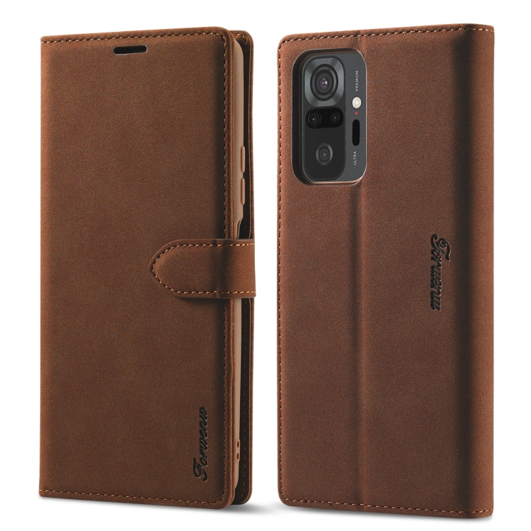 For Xiaomi Poco F3 Forwenw F1 Series Matte Strong Magnetism Horizontal Flip Leather Case with Holder & Card Slots & Wallet & Photo Frame(Brown) - Xiaomi Cases by Forwenw | Online Shopping UK | buy2fix