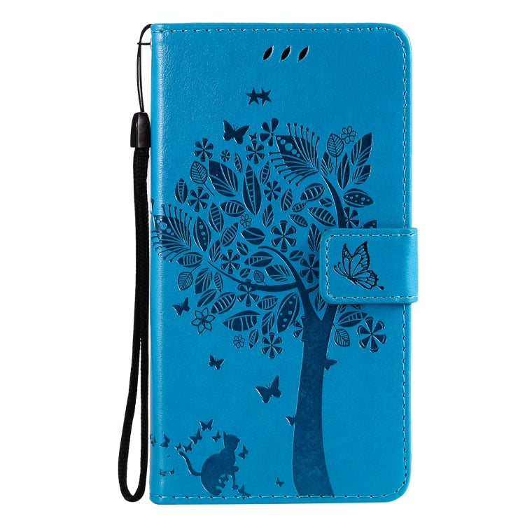 For Xiaomi Mi 11 Lite 5G Tree & Cat Pattern Pressed Printing Horizontal Flip PU Leather Case with Holder & Card Slots & Wallet & Lanyard(Blue) - Xiaomi Cases by Diaobaolee | Online Shopping UK | buy2fix