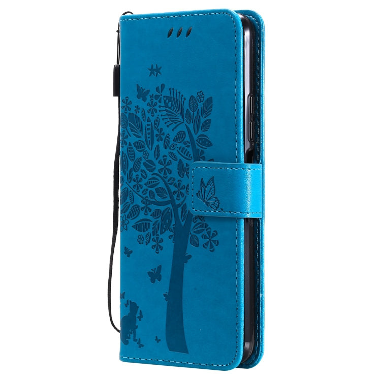 For Xiaomi Mi 11 Lite 5G Tree & Cat Pattern Pressed Printing Horizontal Flip PU Leather Case with Holder & Card Slots & Wallet & Lanyard(Blue) - Xiaomi Cases by Diaobaolee | Online Shopping UK | buy2fix