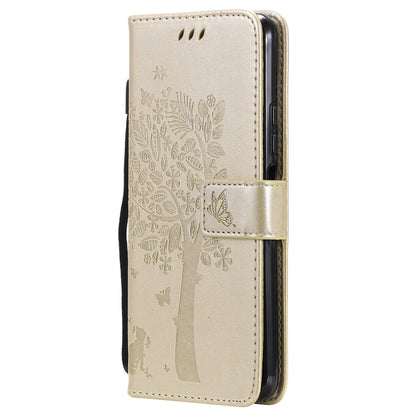 For Xiaomi Mi 11 Lite 5G Tree & Cat Pattern Pressed Printing Horizontal Flip PU Leather Case with Holder & Card Slots & Wallet & Lanyard(Gold) - Xiaomi Cases by Diaobaolee | Online Shopping UK | buy2fix