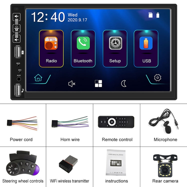 A2891 7 inch Car HD MP5 Carplay Bluetooth Music Player Reversing Image All-in-one Machine Support FM / U Disk with Remote Controler, Style:Standard + 8LEDs Light Camera - In Car by buy2fix | Online Shopping UK | buy2fix