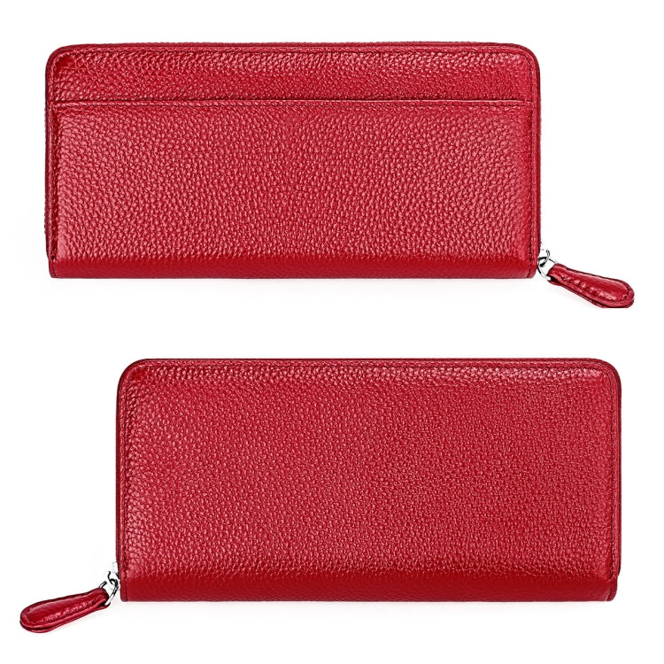 RFID Lychee Texture Fashion Organ Clutch Ladies Zipper Long Change Bag(Red Wine) - Antimagnetic RFID Package by buy2fix | Online Shopping UK | buy2fix