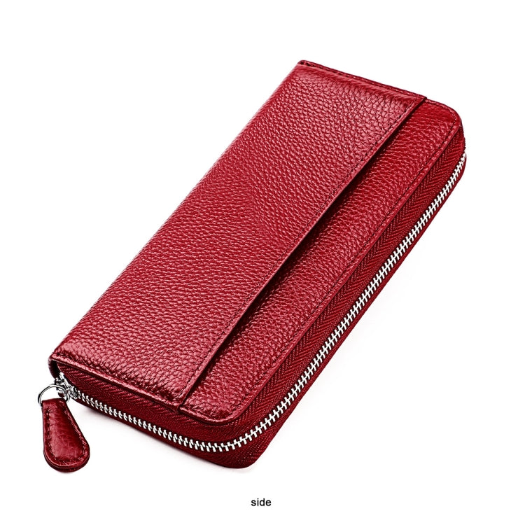 RFID Lychee Texture Fashion Organ Clutch Ladies Zipper Long Change Bag(Red Wine) - Antimagnetic RFID Package by buy2fix | Online Shopping UK | buy2fix