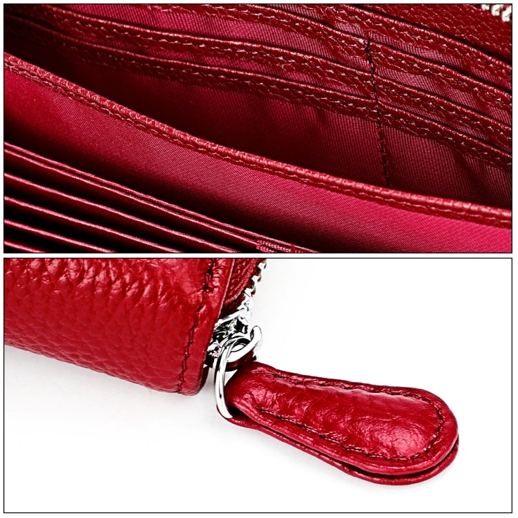 RFID Lychee Texture Fashion Organ Clutch Ladies Zipper Long Change Bag(Red Wine) - Antimagnetic RFID Package by buy2fix | Online Shopping UK | buy2fix