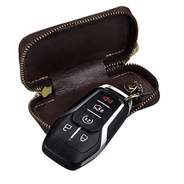 Oil Leather Hanging Waist Car Key Retro Zipper Bag(Coffee) - In Car by buy2fix | Online Shopping UK | buy2fix