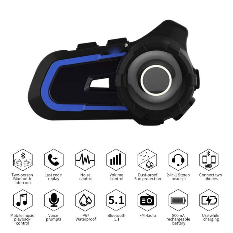 WUPP CS-1412A1 Bluetooth 5.1 S2 Motorcycle Helmet Full Duplex Bluetooth Intercom Headset Earphone(Blue) - Motorcycle Walkie Talkie by buy2fix | Online Shopping UK | buy2fix