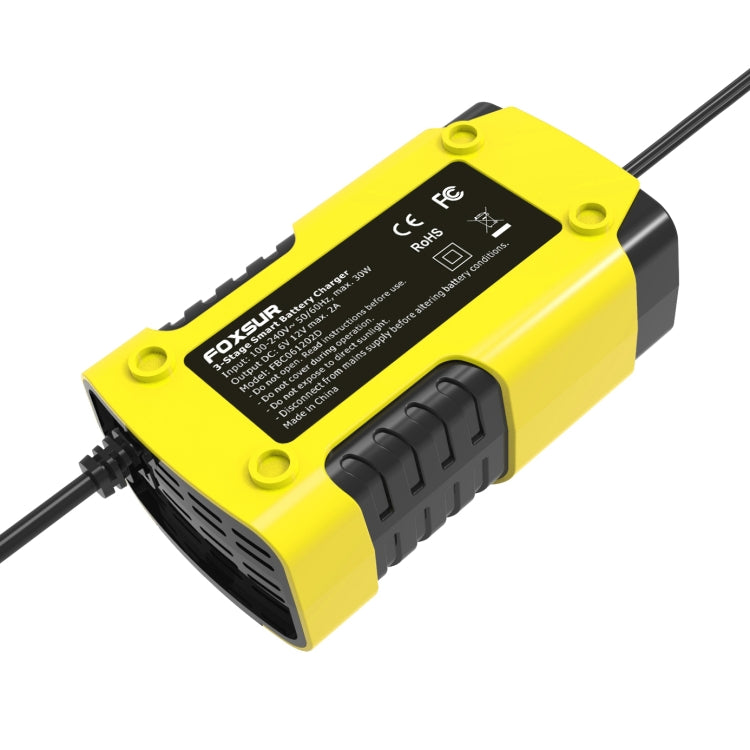 FOXSUR 2A / 6V / 12V Car / Motorcycle 3-stage Full Smart Battery Charger, Plug Type:JP Plug(Yellow) - In Car by FOXSUR | Online Shopping UK | buy2fix