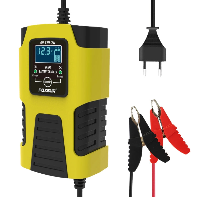 FOXSUR 2A / 6V / 12V Car / Motorcycle 3-stage Full Smart Battery Charger, Plug Type:UK Plug(Yellow) - In Car by FOXSUR | Online Shopping UK | buy2fix