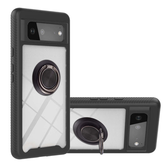 For Google Pixel 6 Starry Sky Solid Color Series Shockproof PC + TPU Protective Case with Ring Holder & Magnetic Function(Black) - Google Cases by buy2fix | Online Shopping UK | buy2fix