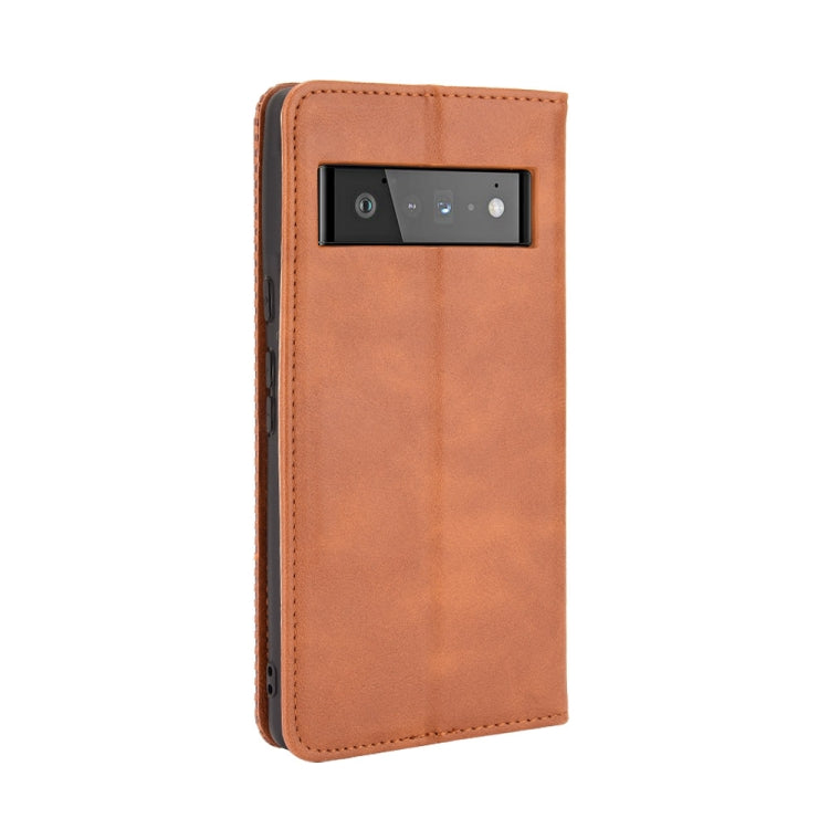 For Google Pixel 6 Pro Magnetic Buckle Retro Crazy Horse Texture Horizontal Flip Leather Case with Holder & Card Slots & Photo Frame(Brown) - Google Cases by buy2fix | Online Shopping UK | buy2fix