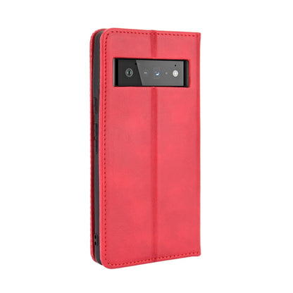 For Google Pixel 6 Pro Magnetic Buckle Retro Crazy Horse Texture Horizontal Flip Leather Case with Holder & Card Slots & Photo Frame(Red) - Google Cases by buy2fix | Online Shopping UK | buy2fix