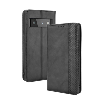 For Google Pixel 6 Magnetic Buckle Retro Crazy Horse Texture Horizontal Flip Leather Case with Holder & Card Slots & Photo Frame(Black) - Google Cases by buy2fix | Online Shopping UK | buy2fix