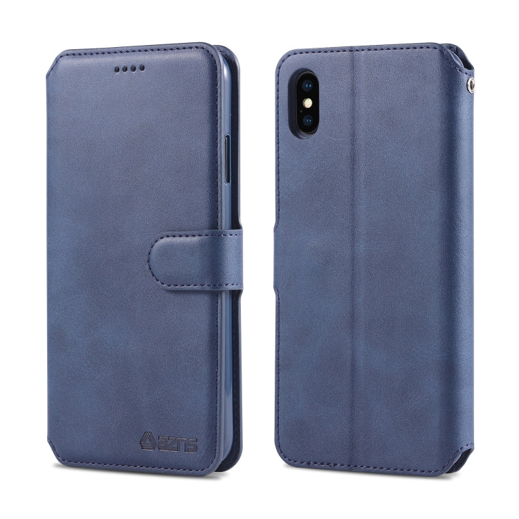 For iPhone X / XS AZNS Calf Texture Magnetic Horizontal Flip PU Leather Case with Holder & Card Slots & Photo Frame(Blue) - More iPhone Cases by AZNS | Online Shopping UK | buy2fix