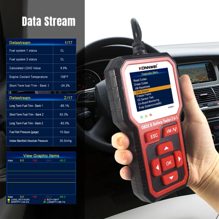KONNWEI KW681 Car 2.4 inch TFT Screen OBD Fault Diagnosis + 6V-12V Battery Tester Support 9 Languages - In Car by KONNWEI | Online Shopping UK | buy2fix