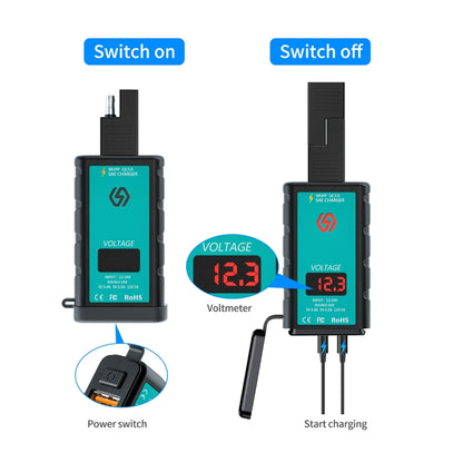 WUPP ZH-1422A2 DC12-24V Motorcycle Square Dual USB Fast Charging Charger with Switch + Voltmeter + Integrated SAE Socket + 1m SAE Socket Cable - In Car by WUPP | Online Shopping UK | buy2fix