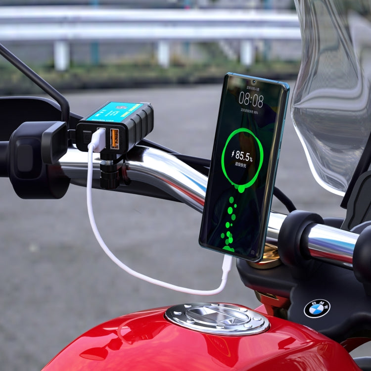 WUPP ZH-1422C3 Motorcycle Square Dual USB Fast Charging Charger with Switch + Integrated SAE Socket + 1.4m OT Terminal Cable - In Car by WUPP | Online Shopping UK | buy2fix