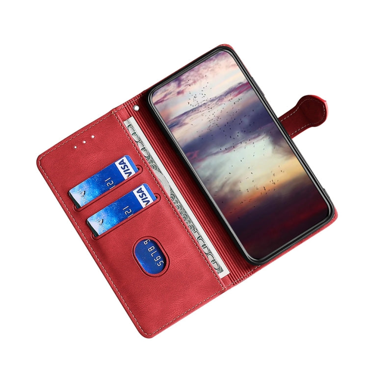 For OPPO Reno 5 Stitching Skin Feel Magnetic Buckle Horizontal Flip PU Leather Case with Holder & Card Slots & Wallet(Red) - OPPO & vivo Accessories by buy2fix | Online Shopping UK | buy2fix