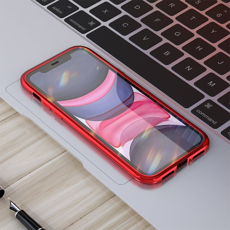 For iPhone 11 Ultra Slim Double Sides Magnetic Adsorption Angular Frame Tempered Glass Magnet Flip Case(Black) - Apple Accessories by buy2fix | Online Shopping UK | buy2fix