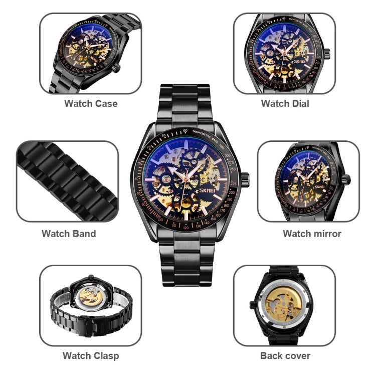 SKMEI 9194 Men Mechanical Gear Dial Automatic Mechanical Watch(Black) - Metal Strap Watches by SKMEI | Online Shopping UK | buy2fix