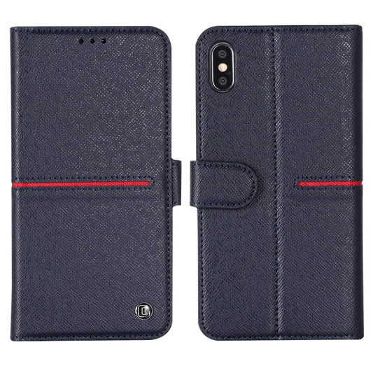 For iPhone XR GEBEI Top-grain Leather Horizontal Flip Protective Case with Holder & Card Slots & Wallet & Photo Frame(Blue) - More iPhone Cases by GEBEI | Online Shopping UK | buy2fix