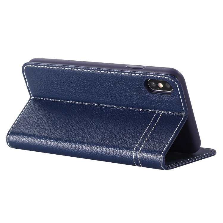 For iPhone XS Max GEBEI Top-grain Leather Horizontal Flip Protective Case with Holder & Card Slots(Blue) - More iPhone Cases by GEBEI | Online Shopping UK | buy2fix