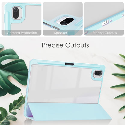 For Xiaomi Pad 5 / 5 Pro Three-fold Transparent TPU Horizontal Flip Leather Case with Pen Slot & Three-fold Holder & Sleep / Wake-up Function(Sky Cloud Blue) - Xiaomi Accessories by buy2fix | Online Shopping UK | buy2fix