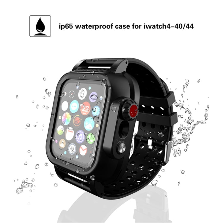 For Apple Watch Series SE 2&6&SE&5&4 44mm RedPepper IP68 Waterproof Screen Protector + Watchband + Protective Case(Black) - Watch Cases by RedPepper | Online Shopping UK | buy2fix