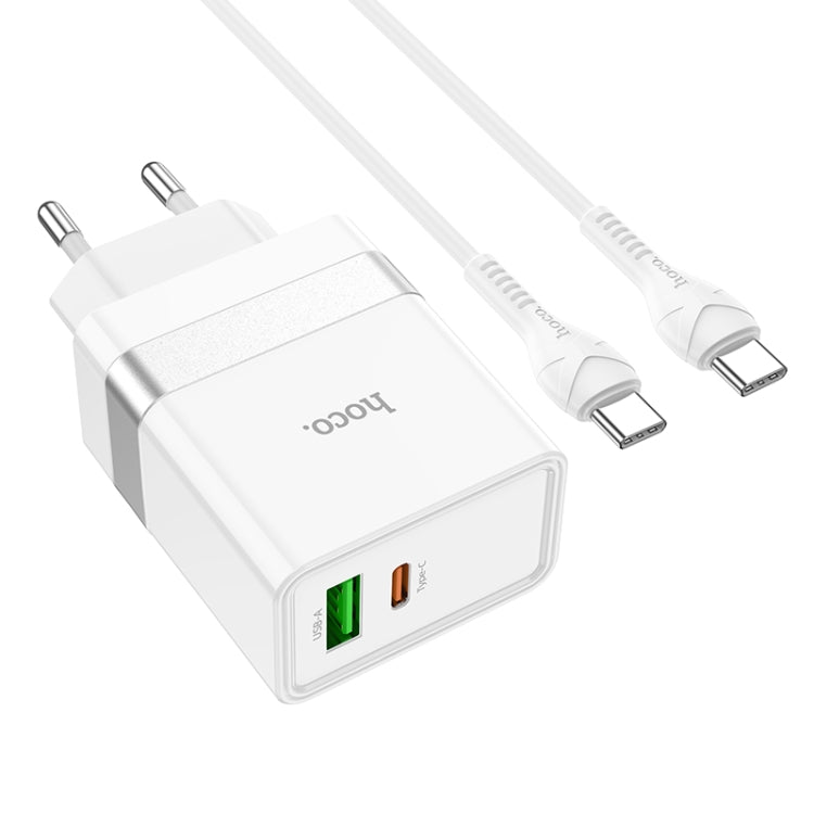 hoco N21 PD 30W Type-C / USB-C + QC 3.0 USB Mini Fast Charger with Type-C / USB-C to Type-C / USB-C Data Cable , EU Plug(White) - Mobile Accessories by hoco | Online Shopping UK | buy2fix