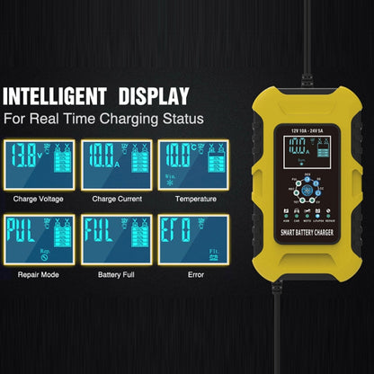 FOXSUR 10A 12V 7-segment Motorcycle / Car Smart Battery Charger, Plug Type:EU Plug(Yellow) - In Car by FOXSUR | Online Shopping UK | buy2fix