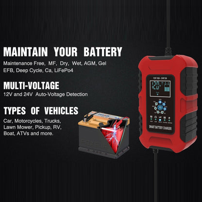 FOXSUR 10A 12V 7-segment Motorcycle / Car Smart Battery Charger, Plug Type:UK Plug(Red) - Battery Charger by FOXSUR | Online Shopping UK | buy2fix