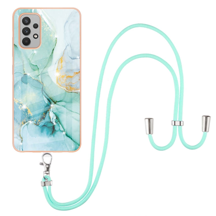 For Samsung Galaxy A32 4G EU Version Electroplating Marble Pattern IMD TPU Shockproof Case with Neck Lanyard(Green 003) - Samsung Accessories by buy2fix | Online Shopping UK | buy2fix