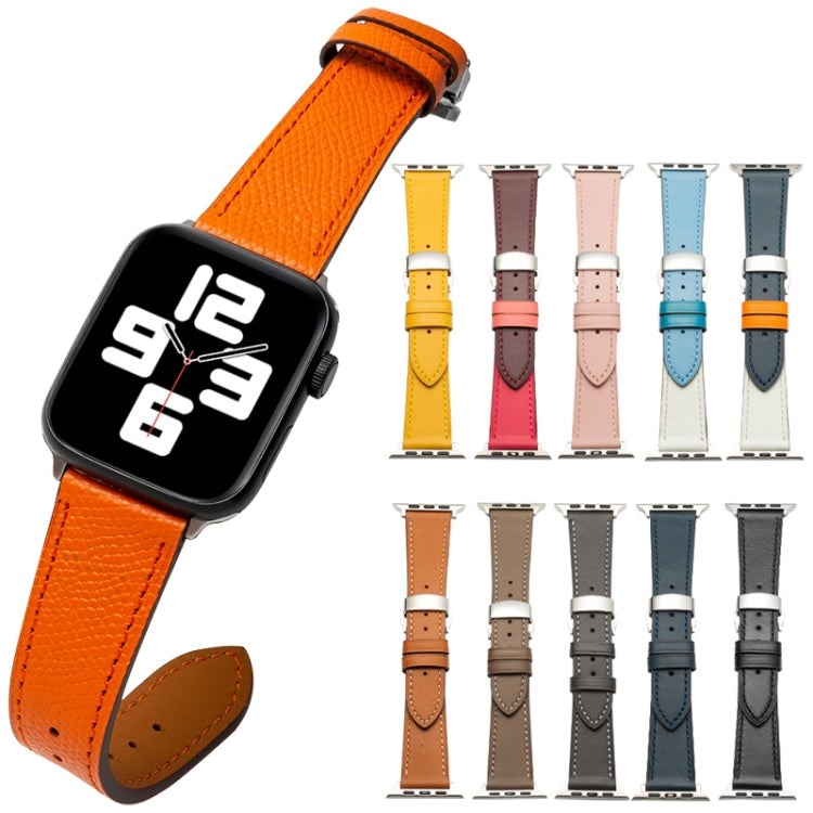 Butterfly Clasp  Top Layer Cowhide Leather Strap Watch Band For Apple Watch Ultra 49mm / Series 8&7 45mm / SE 2&6&SE&5&4 44mm / 3&2&1 42mm(Dark Blue) - Watch Bands by buy2fix | Online Shopping UK | buy2fix