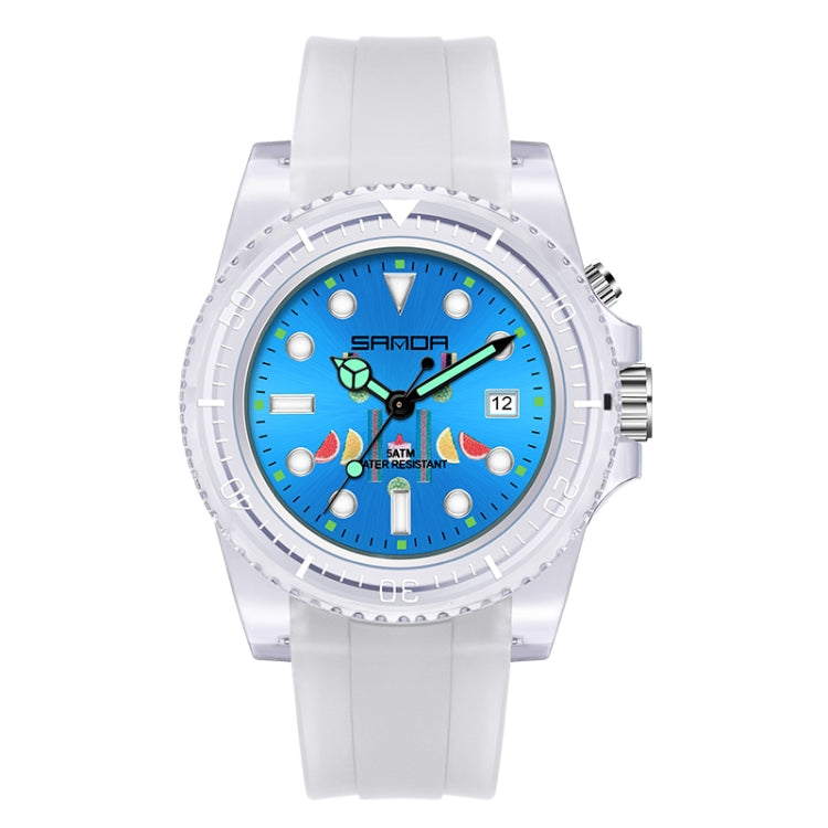 SANDA 6078 Fluorescent Calendar Dial Transparent Strap Quartz Watch for Women(Transparent White Belt Blue Surface) - Silicone Strap Watches by SANDA | Online Shopping UK | buy2fix